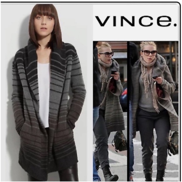 Vince Sweaters - VINCE Yak/Wool Tan Taupe Ombre Hooded Cardigan Sz Small